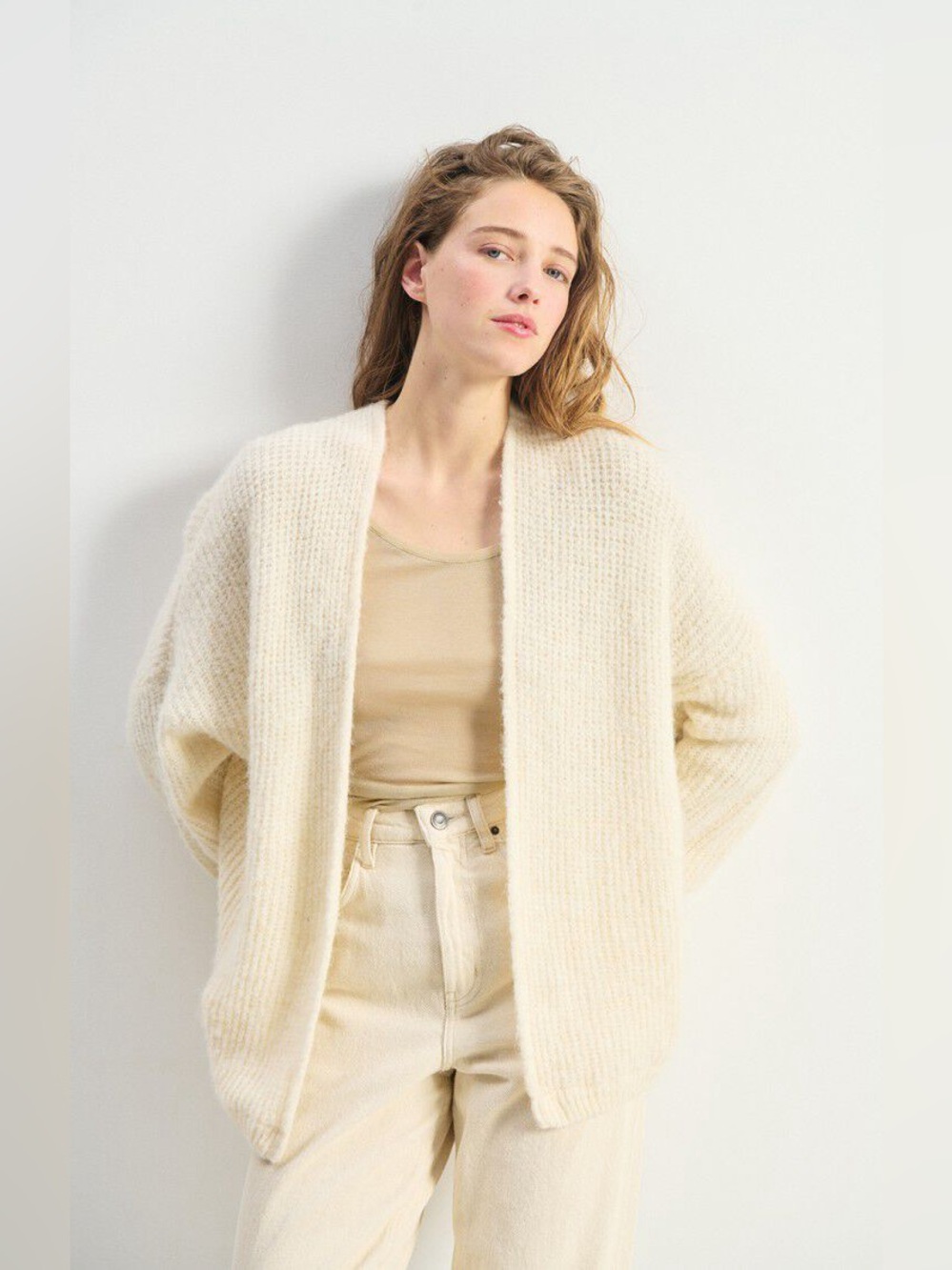 American Vintage Women’s Cardigan East Melange Pearl - Size M/L - Alpaca - Cream